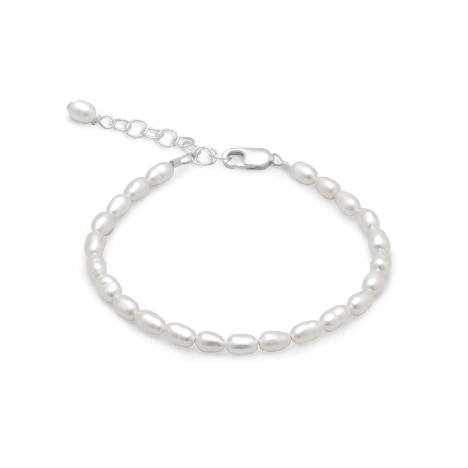 5"   1" Extension White Rice Cultured Freshwater Pearl Bracelet