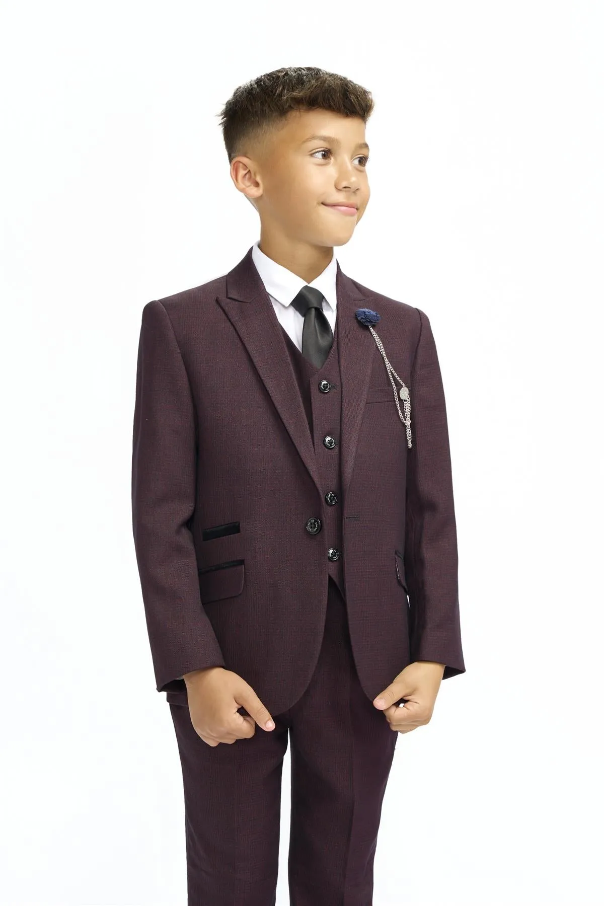 Boys Caridi Wine Three Piece Suit