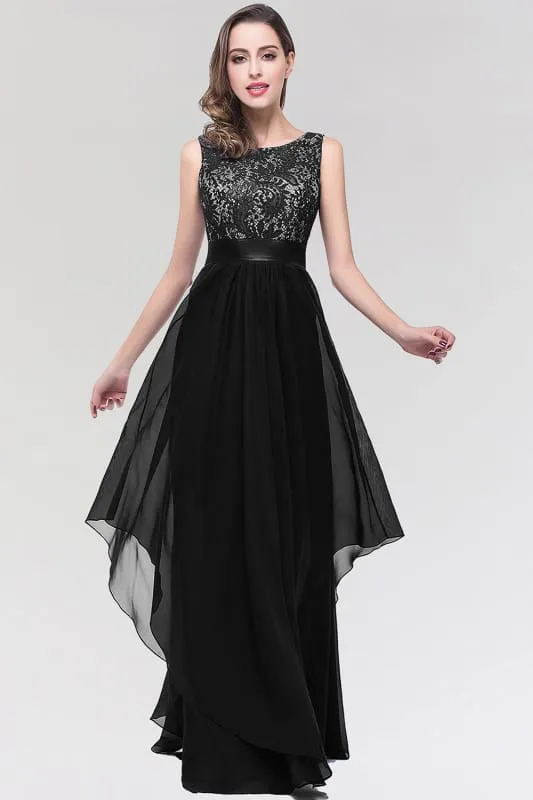 Chic Sleeveless Chiffon Aline Evening Dresses Crew Neck Lace Bridesmaid Dress