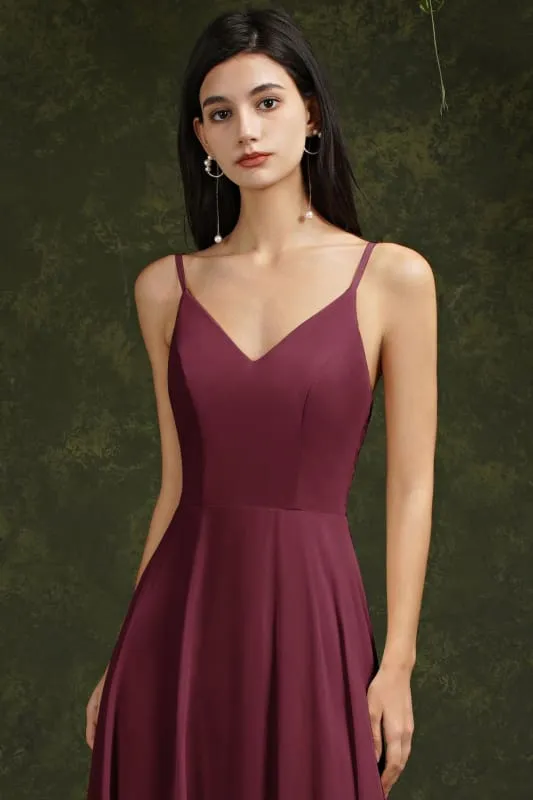 Chic Spaghetti Straps Chiffon Formal Dress Sleveless V-Neck Aline Long Evening Dress