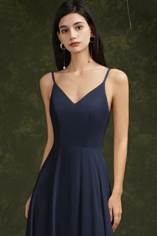 Chic Spaghetti Straps Chiffon Formal Dress Sleveless V-Neck Aline Long Evening Dress