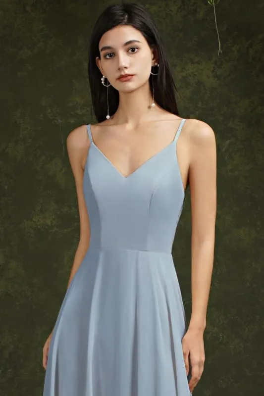 Chic Spaghetti Straps Chiffon Formal Dress Sleveless V-Neck Aline Long Evening Dress