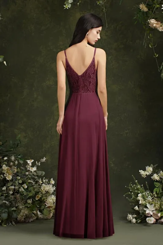 Chic Spaghetti Straps Chiffon Formal Dress Sleveless V-Neck Aline Long Evening Dress