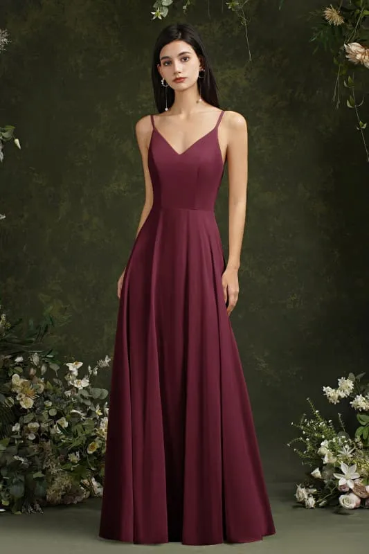 Chic Spaghetti Straps Chiffon Formal Dress Sleveless V-Neck Aline Long Evening Dress