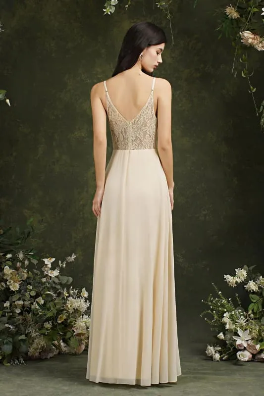 Chic Spaghetti Straps Chiffon Formal Dress Sleveless V-Neck Aline Long Evening Dress