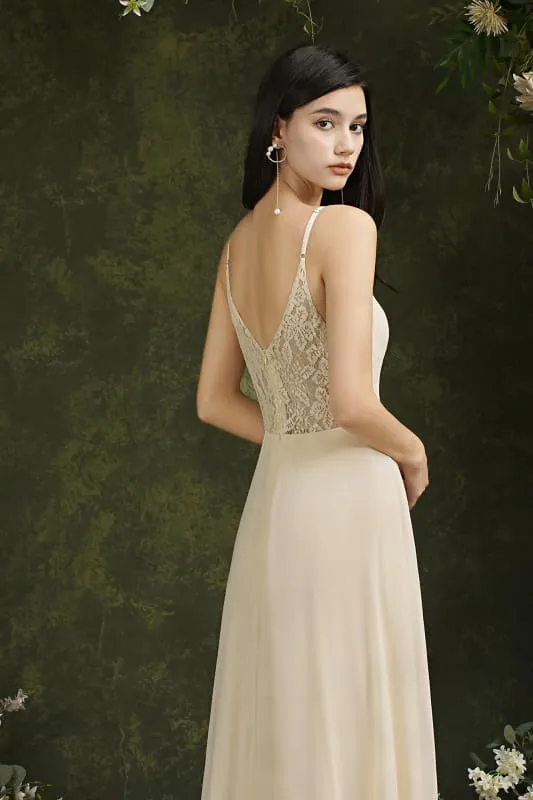 Chic Spaghetti Straps Chiffon Formal Dress Sleveless V-Neck Aline Long Evening Dress