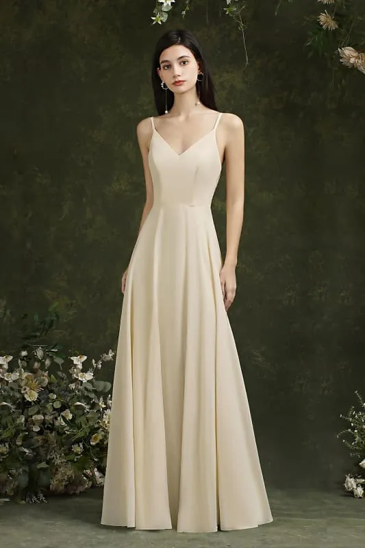 Chic Spaghetti Straps Chiffon Formal Dress Sleveless V-Neck Aline Long Evening Dress