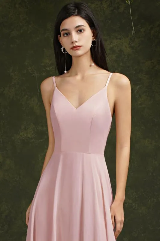 Chic Spaghetti Straps Chiffon Formal Dress Sleveless V-Neck Aline Long Evening Dress
