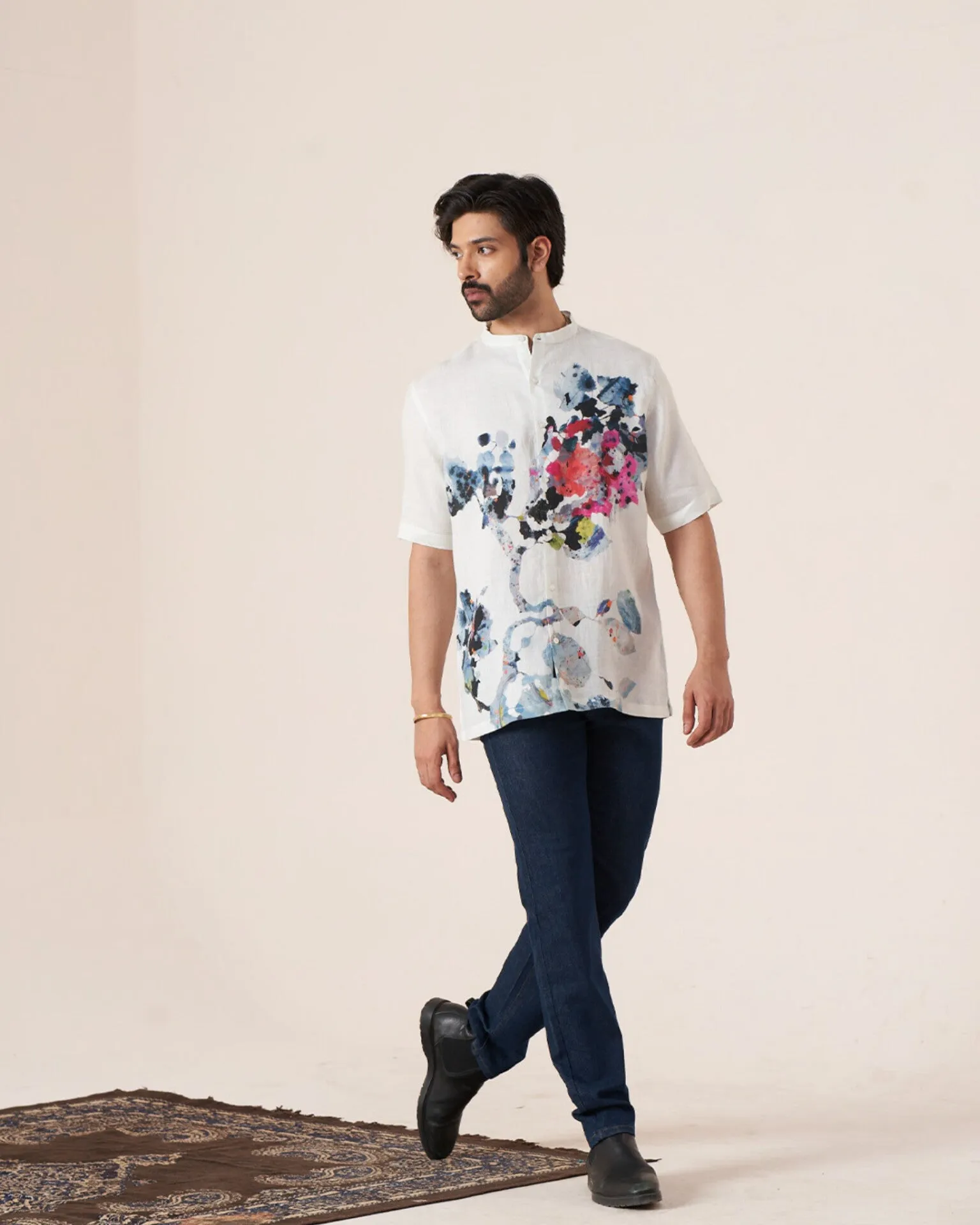Floral Symphony (Pure Linen Short Sleeve Shirt)  AddysForMen