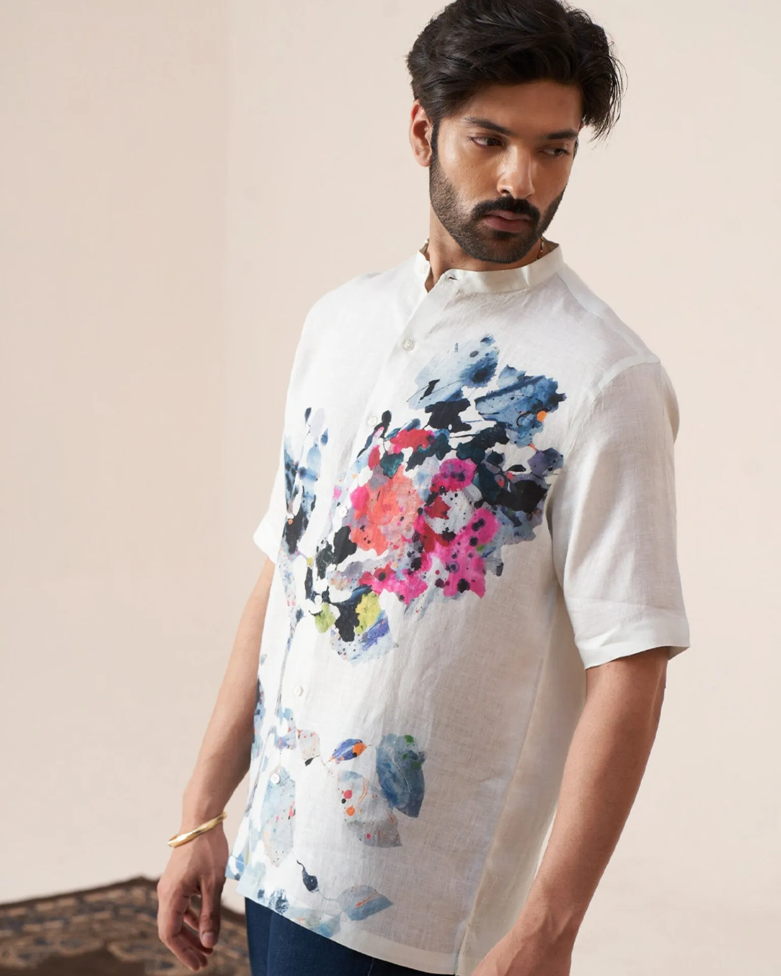 Floral Symphony (Pure Linen Short Sleeve Shirt)  AddysForMen