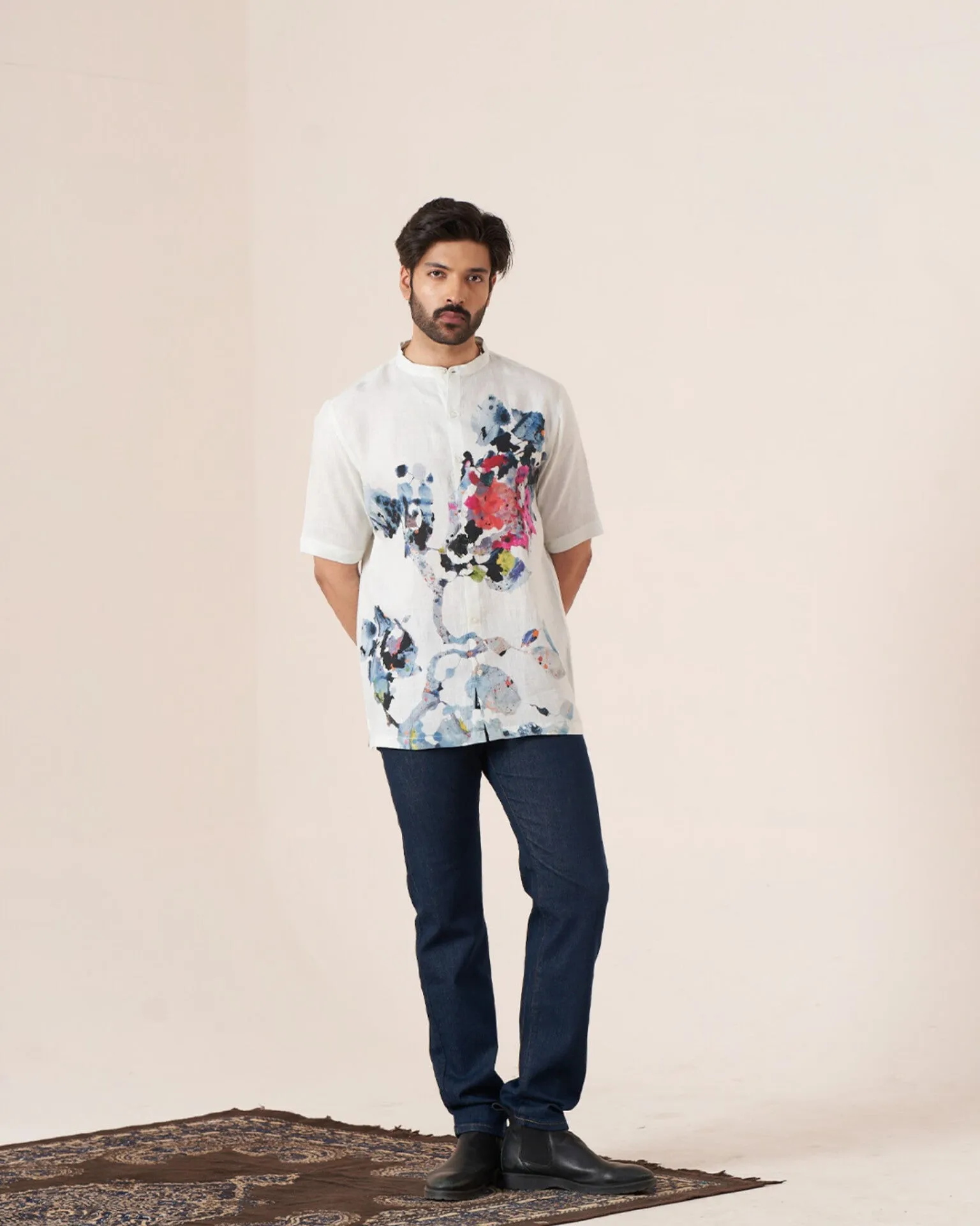 Floral Symphony (Pure Linen Short Sleeve Shirt)  AddysForMen