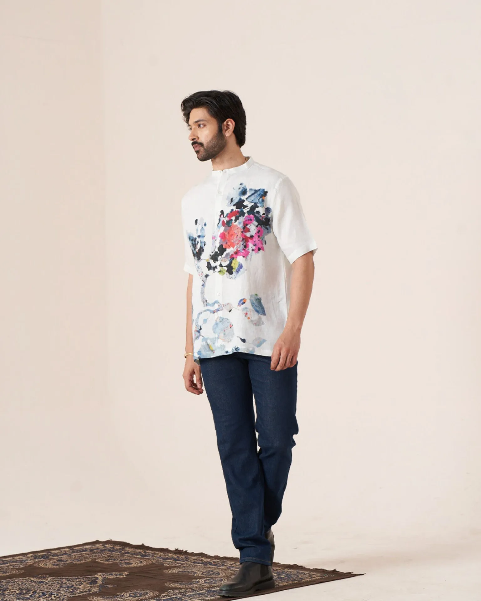 Floral Symphony (Pure Linen Short Sleeve Shirt)  AddysForMen