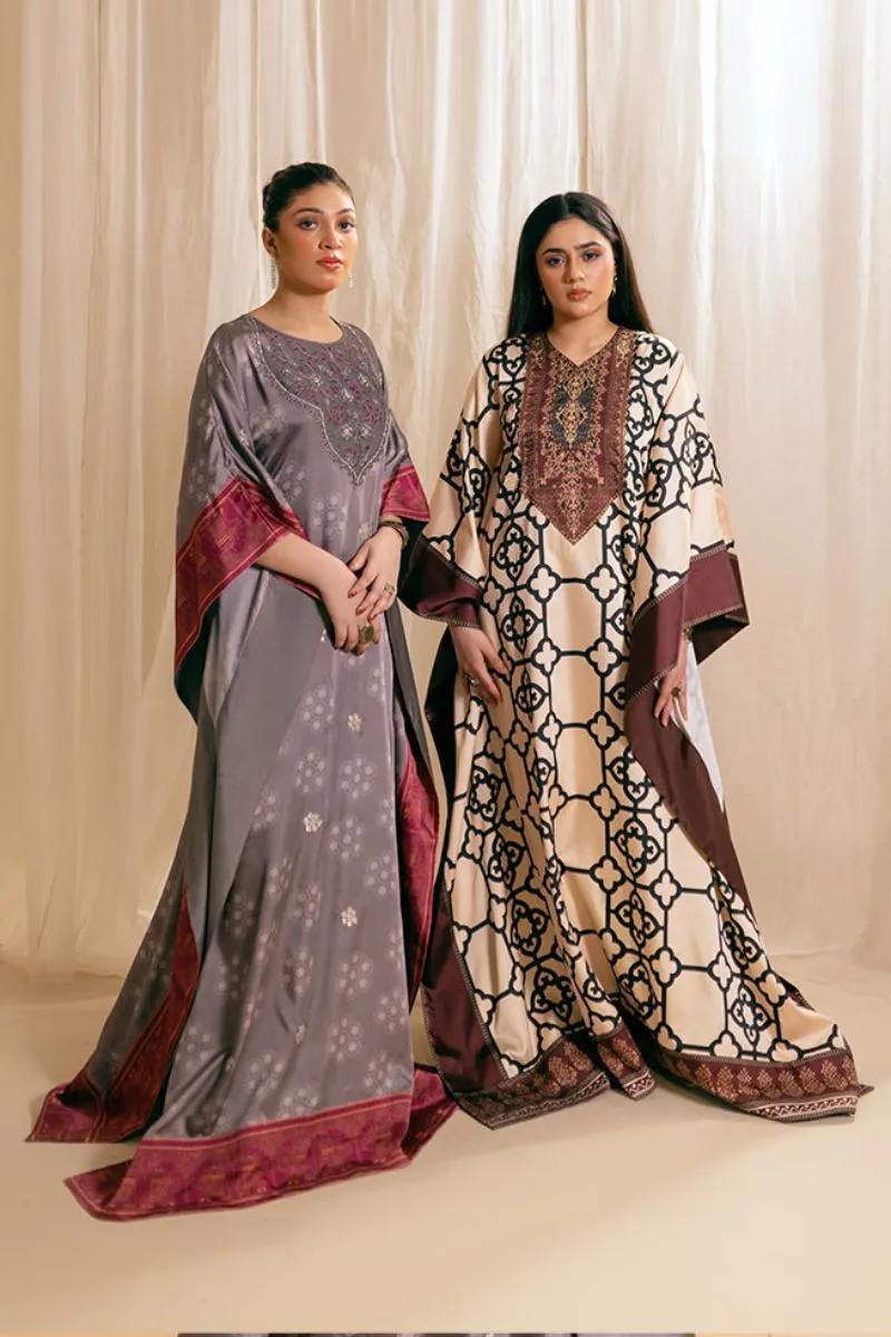 Fozia Khalid - Moonlit Kaftaan - Kaftan - Rawsilk - Grey - 1 Piece