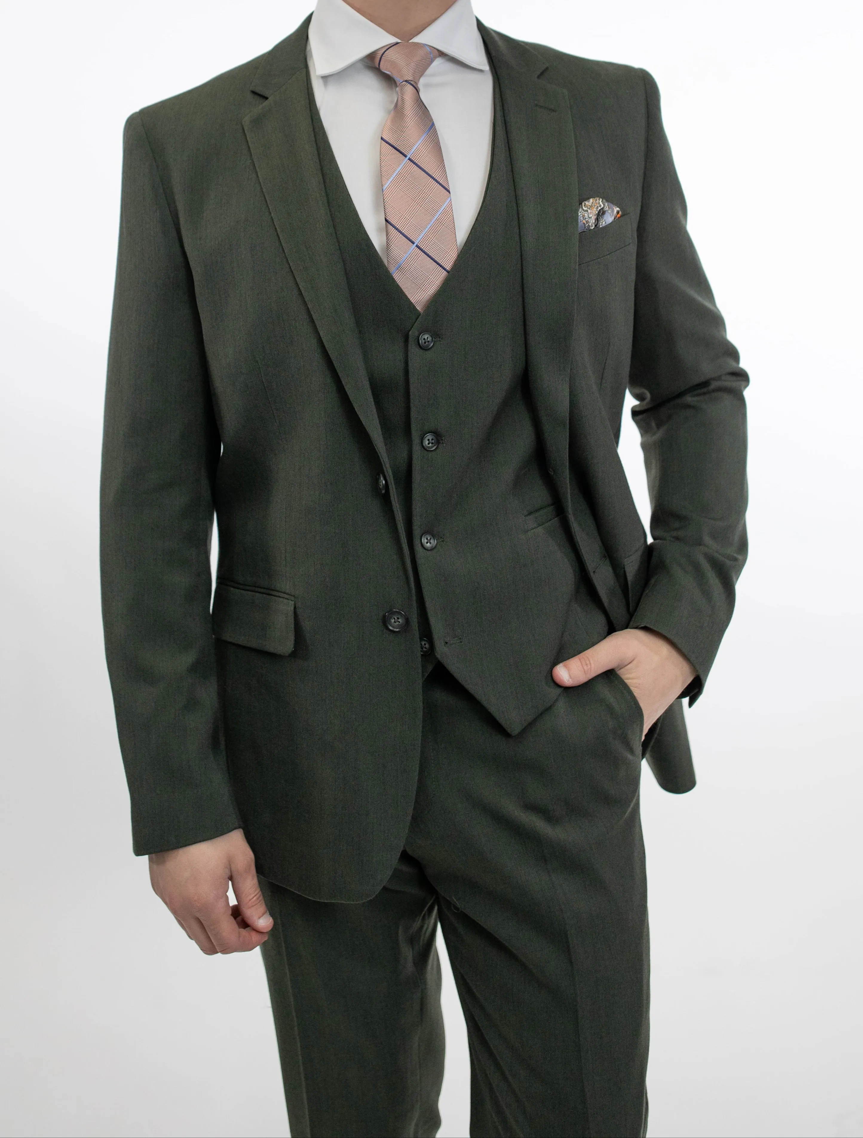 FUBU Dark Green Vested Suit