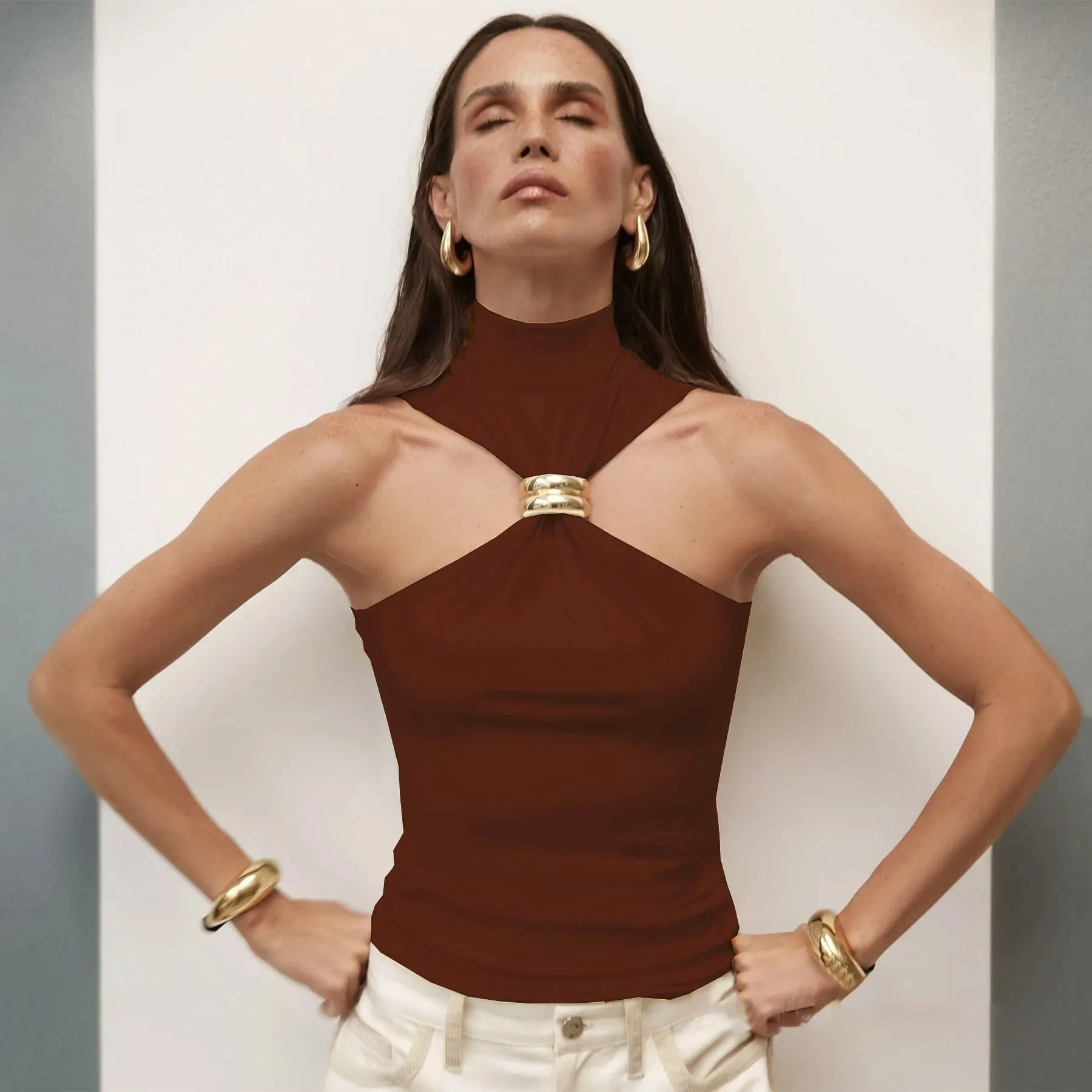 Golden Luxe Off-Shoulder Top
