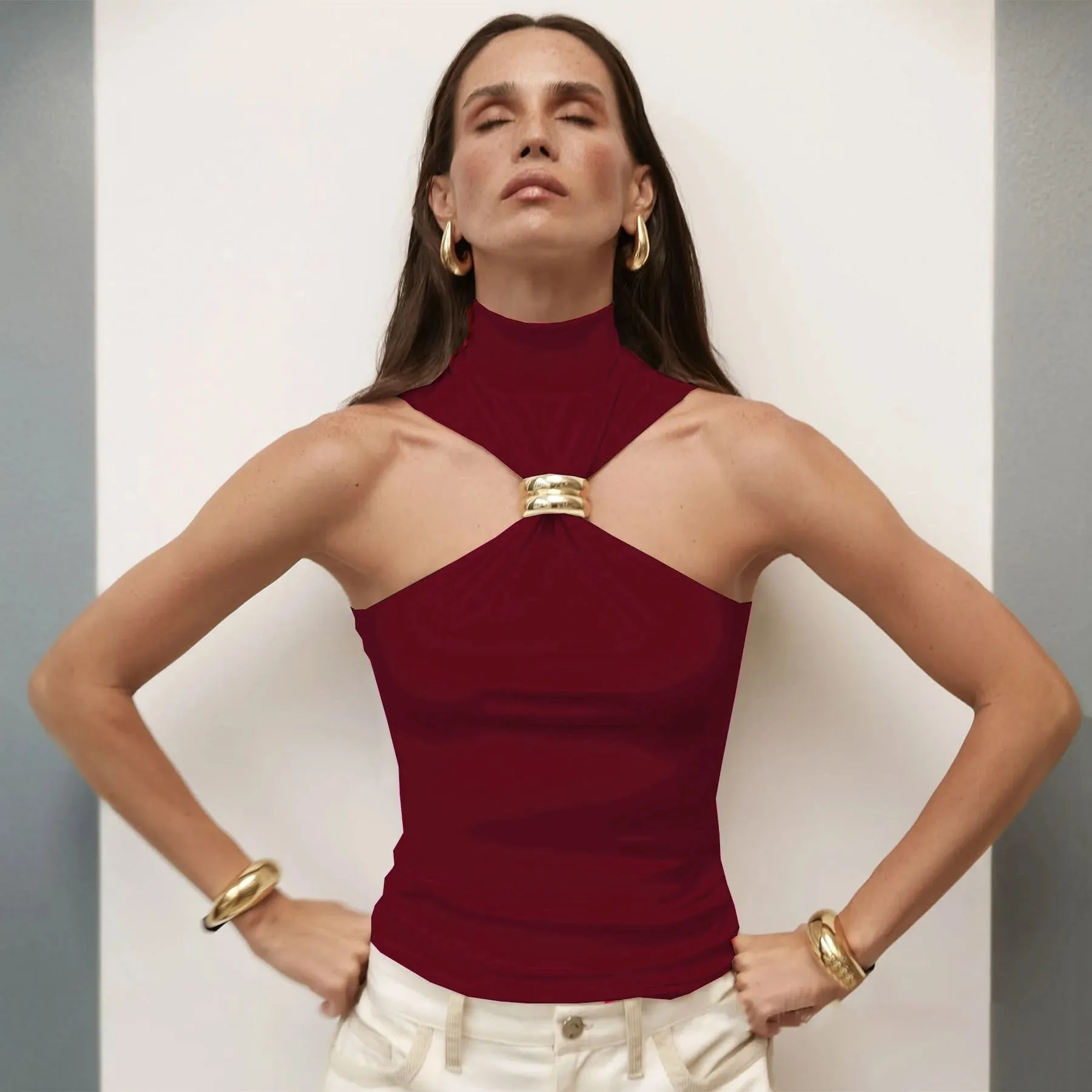 Golden Luxe Off-Shoulder Top
