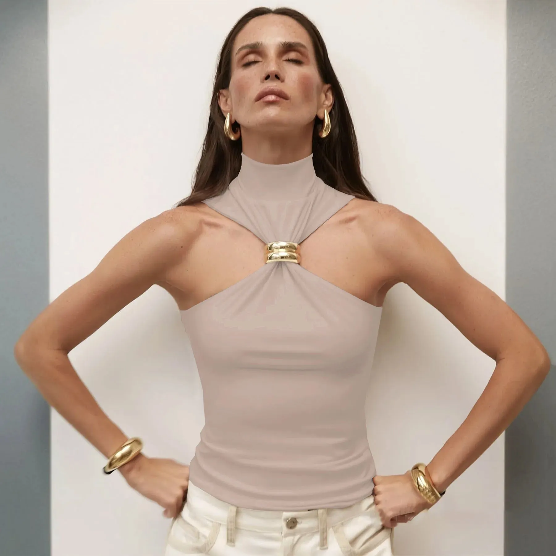 Golden Luxe Off-Shoulder Top
