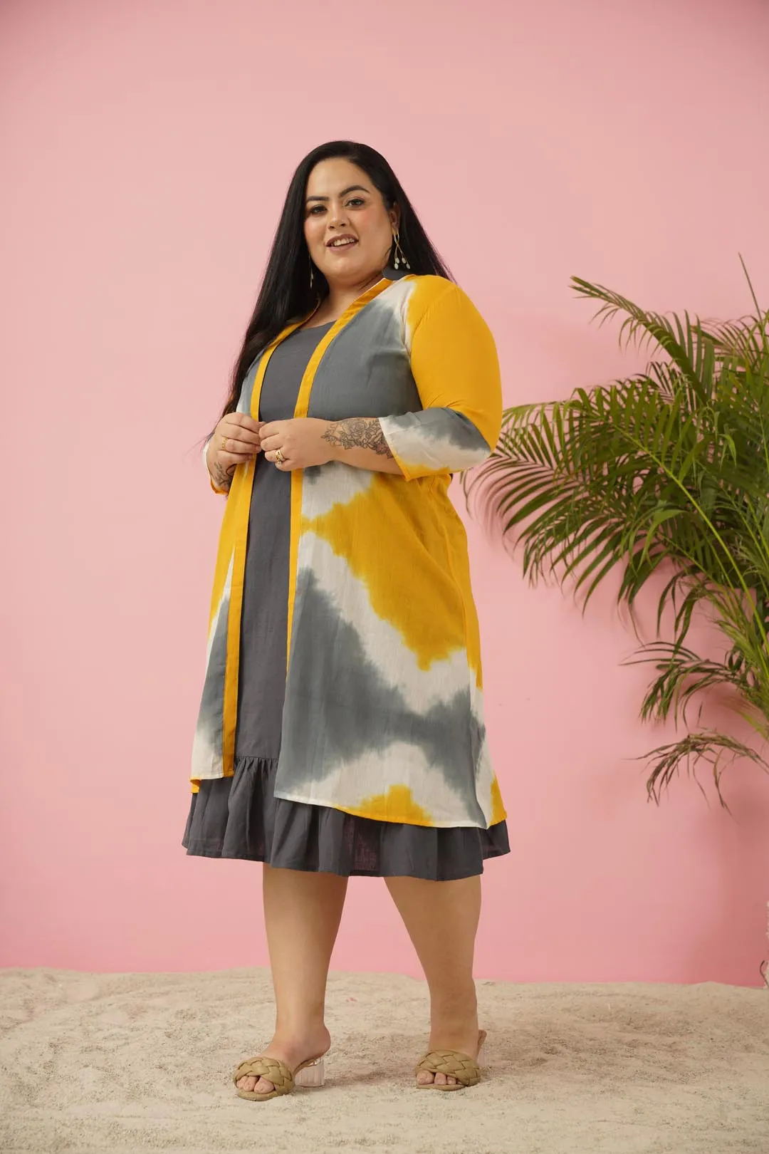 Graceful Gray Yellow summer Essential Dress