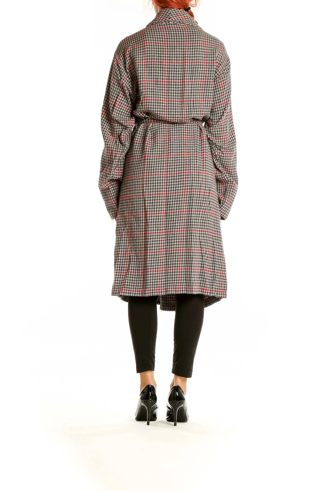 Gray Houndstooth Belted Coat