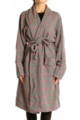 Gray Houndstooth Belted Coat