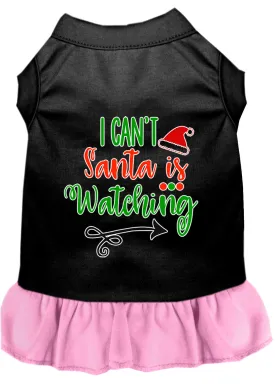 I Can't, Santa Is Watching Screen Print Dog Dress Black With Light Pink Xs