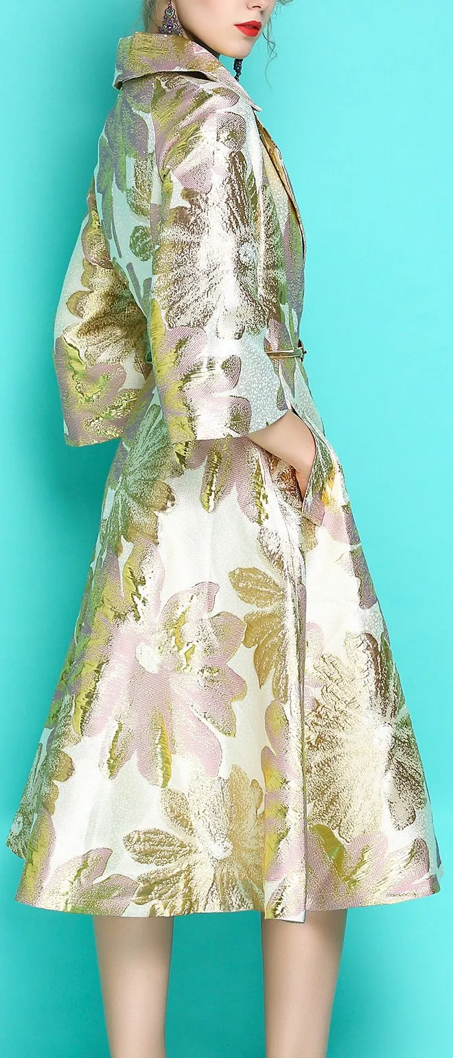 Jacquard Metallic Floral Dress-Coat