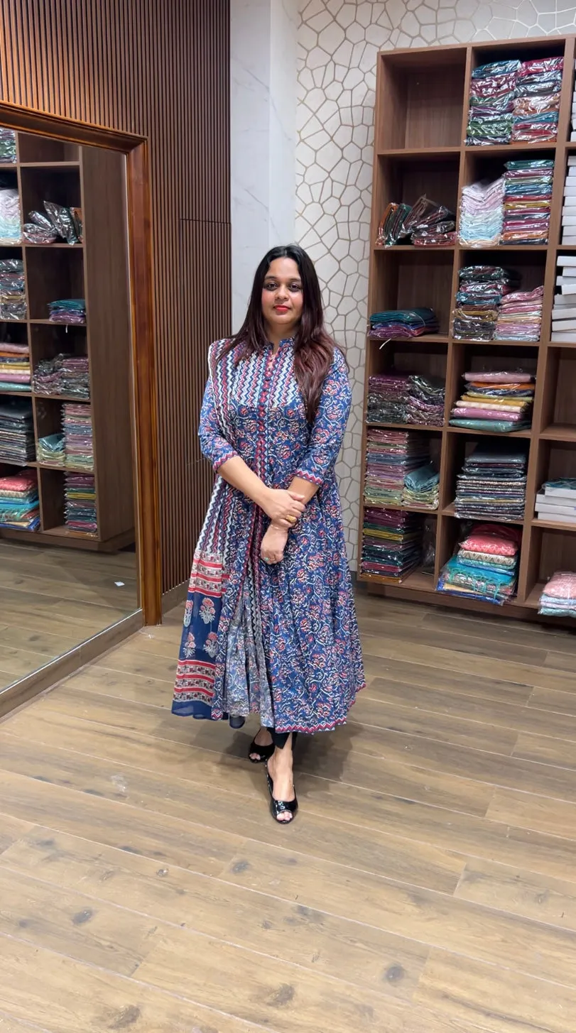 PARTY WEAR AJRAKH PRINTED ANARKALI TOP AND DUPATTA - IHA 14793