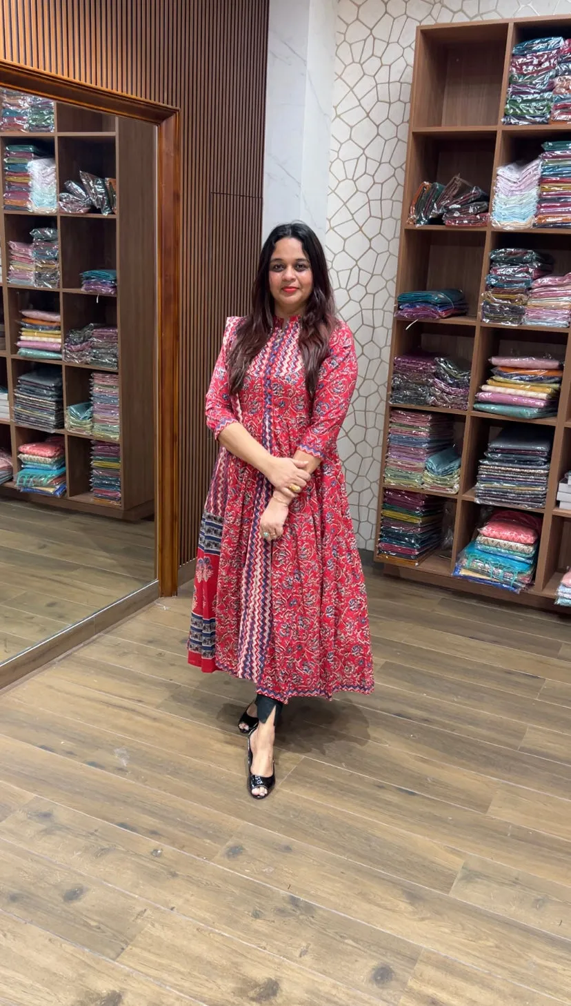 PARTY WEAR AJRAKH PRINTED ANARKALI TOP AND DUPATTA - IHA 14793