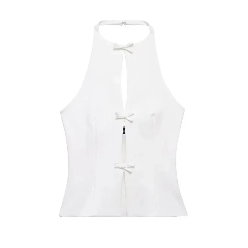 Rhinestone Bow Cut-Out Crop Top