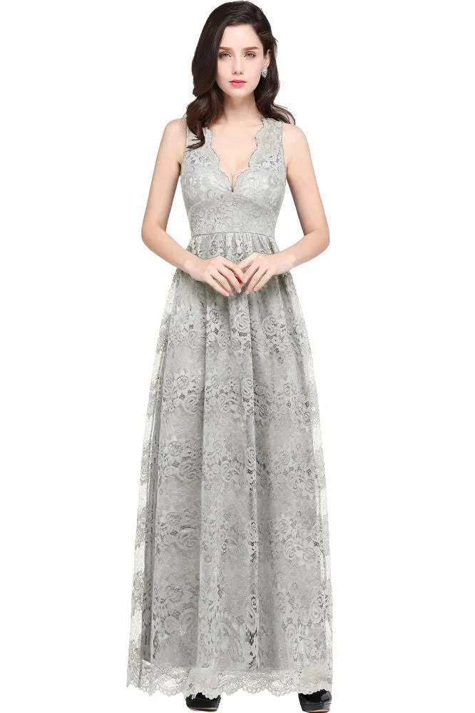 Sheath V-neck Floor-length Lace Navy Blue Formal Dress