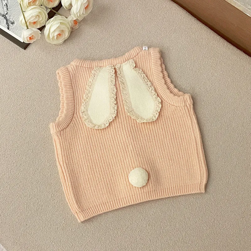 Toddler Girl's Cute Bunny Sleeveless Cardigan Knit Sweater Vest
