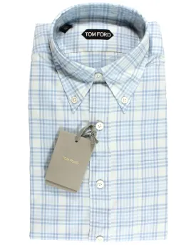 Tom Ford Button-Down Shirt Gray Blue Glen Check Modern Fit 39 - 15 1/2