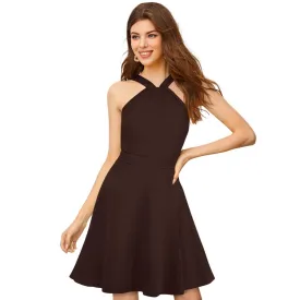 Urbane Women's Knitting strachable Solid Halter Neck Sleeveless Dress