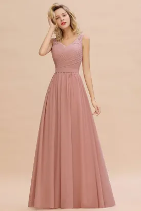 V-Neck Aline Ruffle Chiffon Bridesmaid Dress Sleeveless Floral Evening Swing Dress