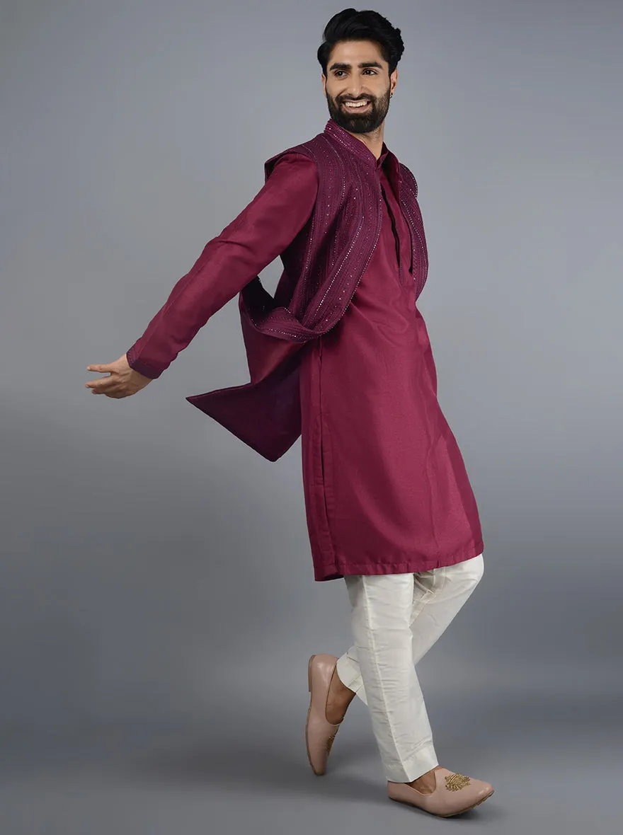 Wine Kurta Set With Koti | TULA