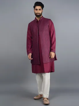 Wine Kurta Set With Koti | TULA