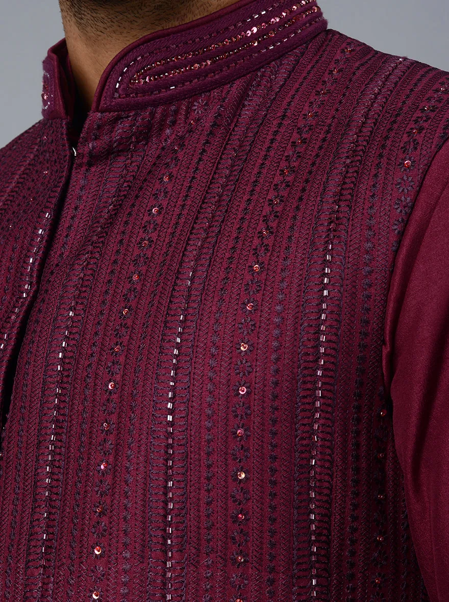 Wine Kurta Set With Koti | TULA