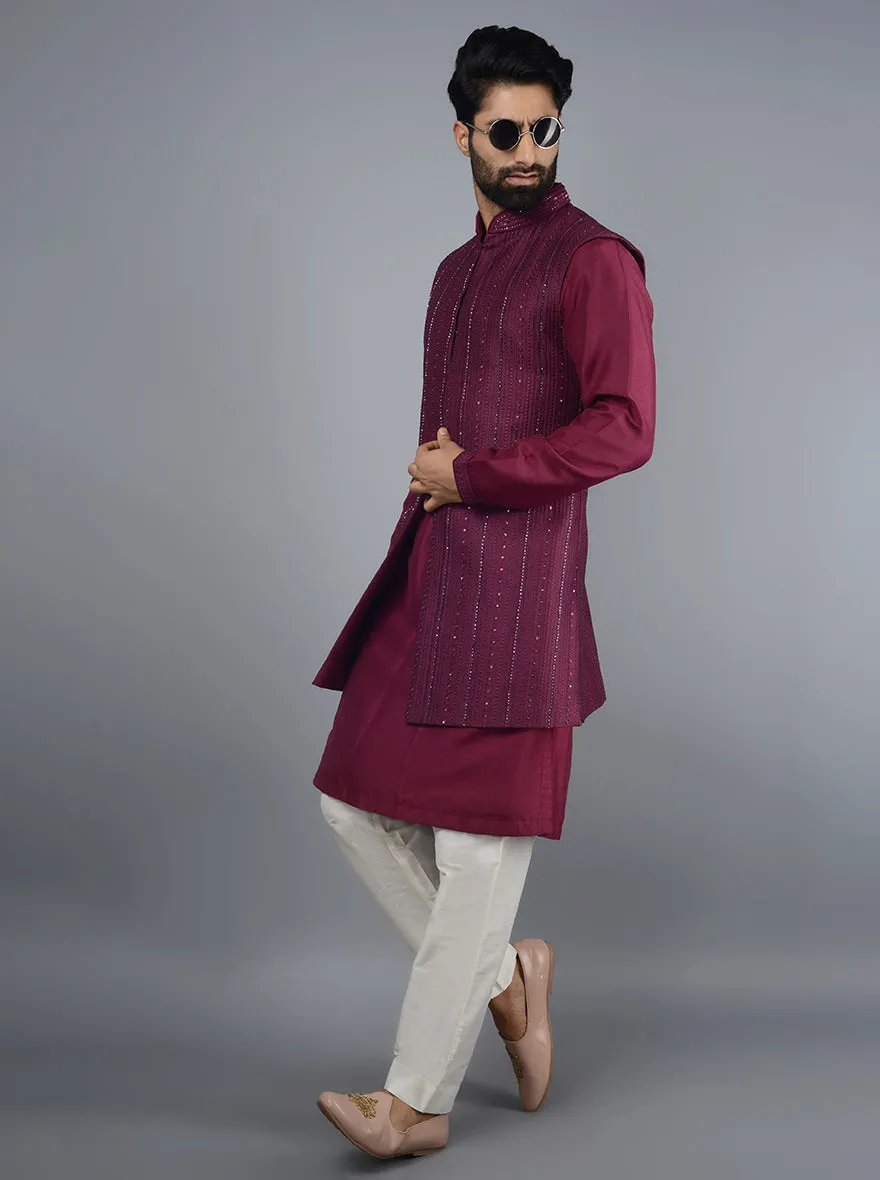Wine Kurta Set With Koti | TULA