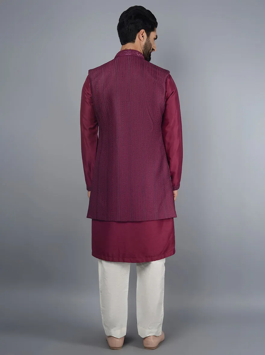 Wine Kurta Set With Koti | TULA