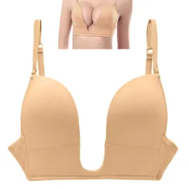 Women Deep U Plunge Seamless V Shape Bra Push Up Convertible Straps Top Size 34B