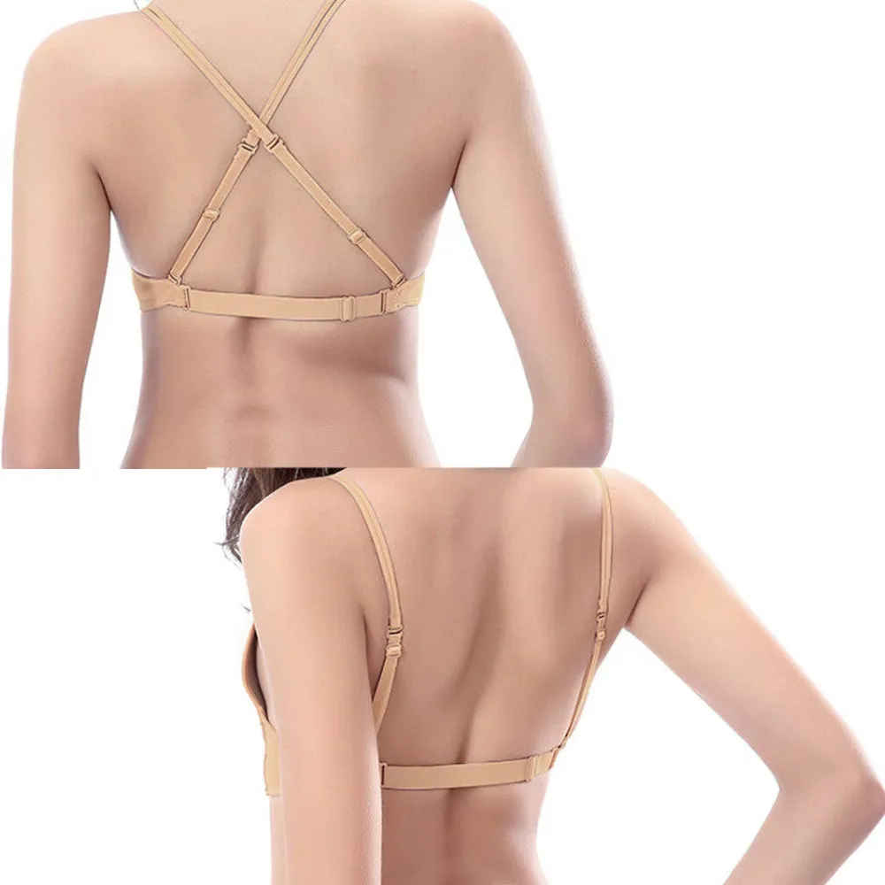 Women Deep U Plunge Seamless V Shape Bra Push Up Convertible Straps Top Size 34B