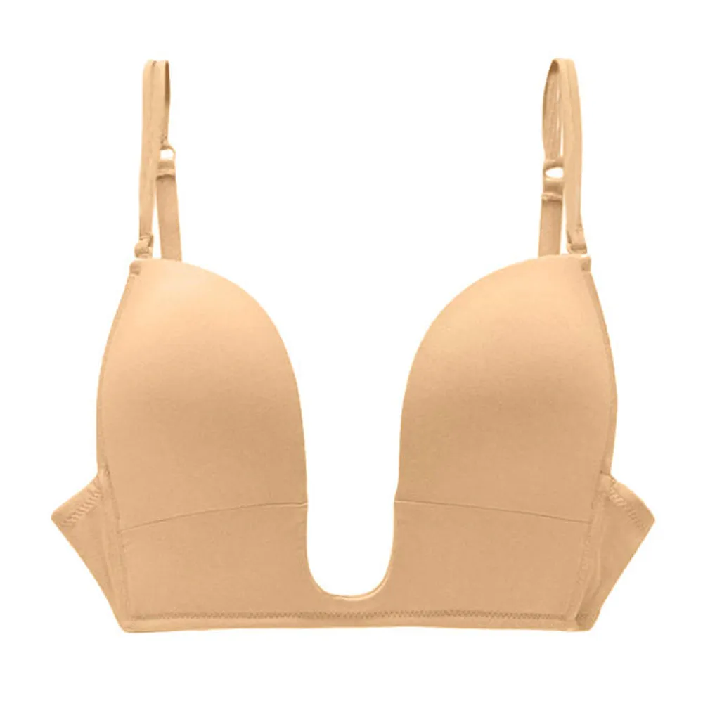 Women Deep U Plunge Seamless V Shape Bra Push Up Convertible Straps Top Size 34B