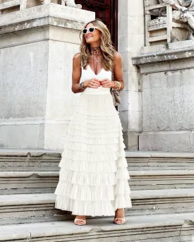 Women's Maxi Skirt - Tiered Ruffle - Flowing Layered Design - Elegant Formal Wear