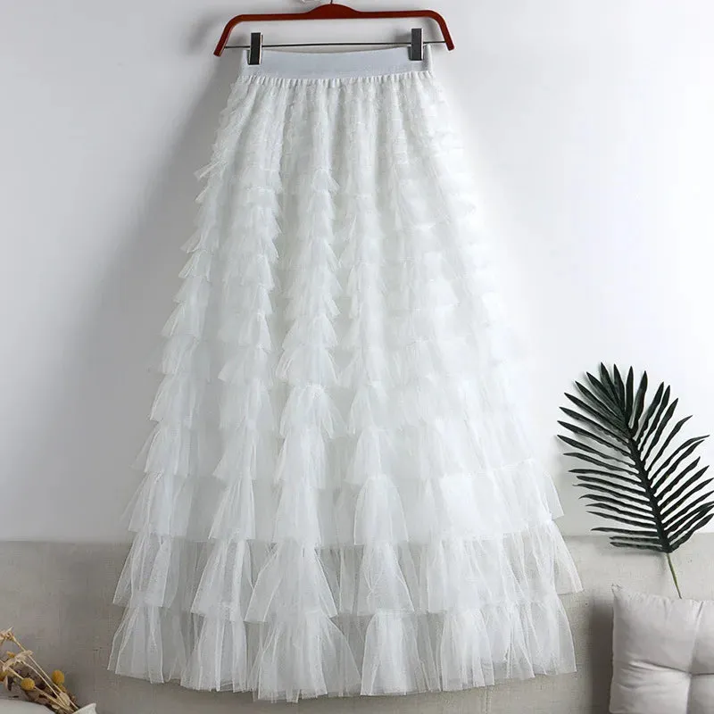 Women's Maxi Skirt - Tiered Ruffle - Flowing Layered Design - Elegant Formal Wear