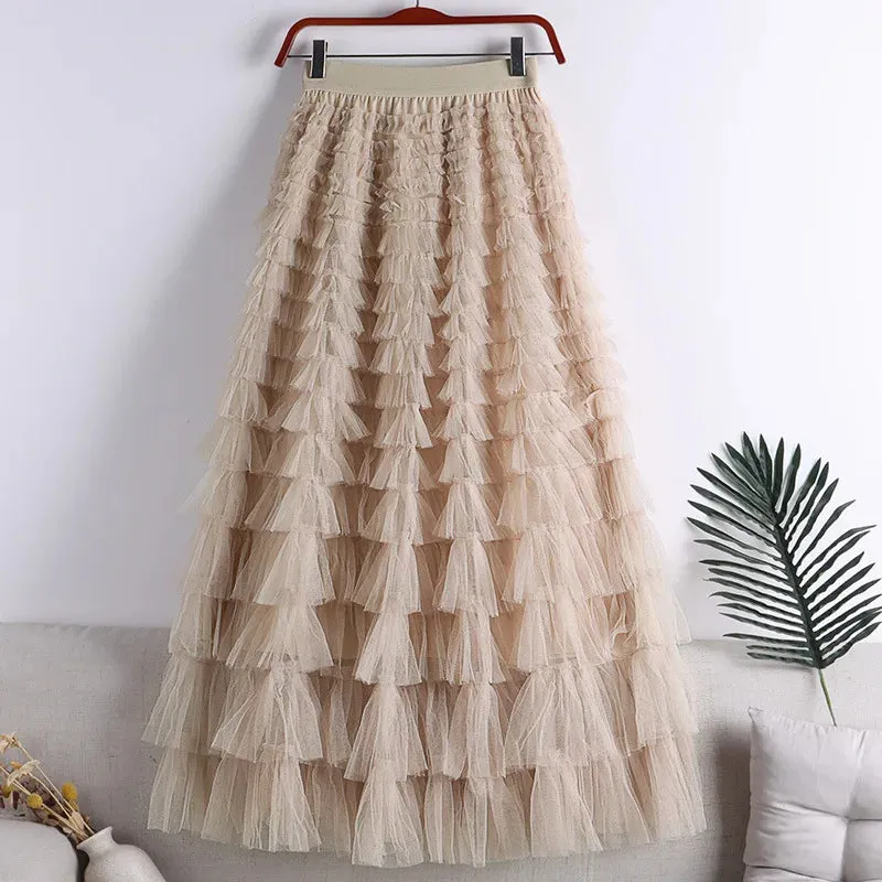 Women's Maxi Skirt - Tiered Ruffle - Flowing Layered Design - Elegant Formal Wear