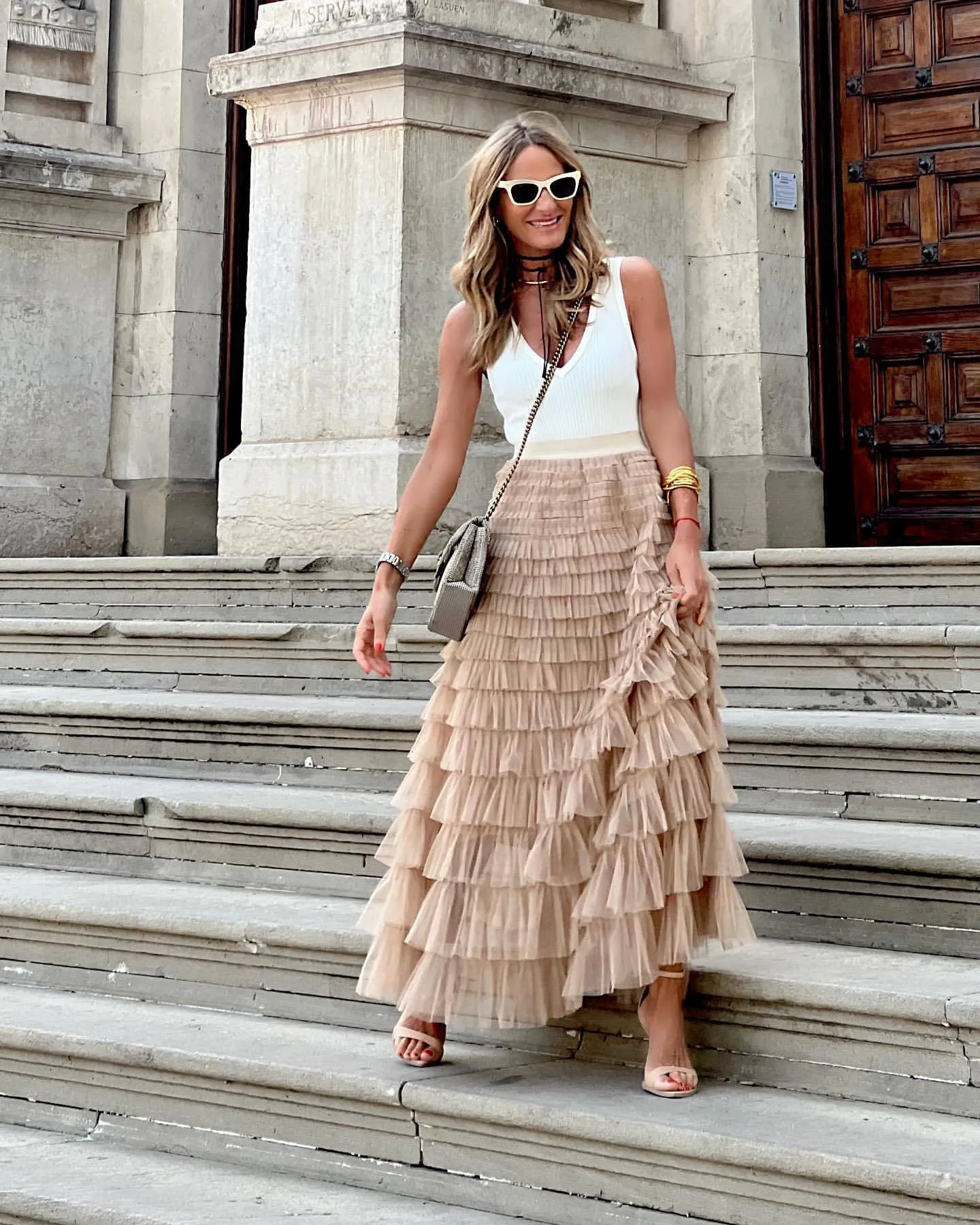 Women's Maxi Skirt - Tiered Ruffle - Flowing Layered Design - Elegant Formal Wear