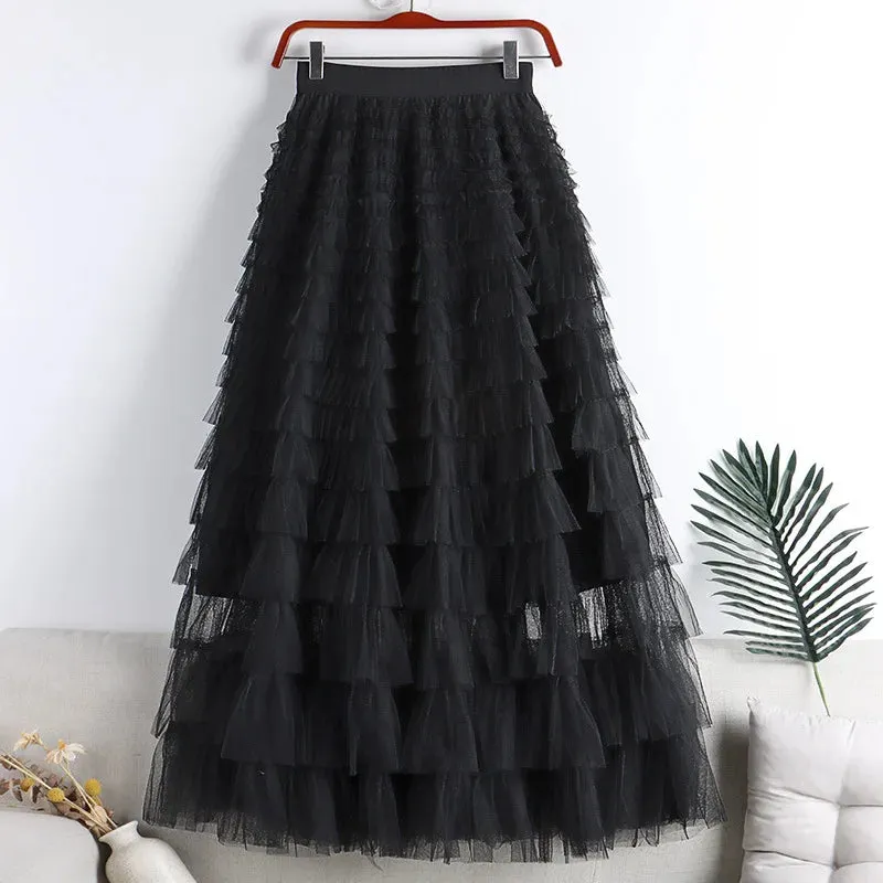 Women's Maxi Skirt - Tiered Ruffle - Flowing Layered Design - Elegant Formal Wear